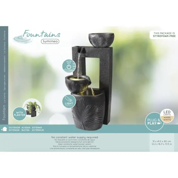 Brunnen Schalen Polyresin 3 LED grau 80 cm - Lumineo Finale Aktion