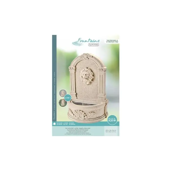 Springbrunnen Löwe grc weiß gewaschen 54 cm - Lumineo Neu