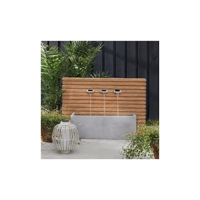 Springbrunnen rechteckig gerippt Polyresin Naturholz grau 90 cm - Lumineo Sonderangebot
