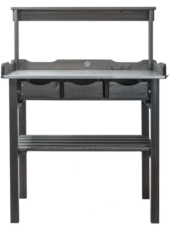 Abverkauf mgc24 Pflanztisch Deluxe 78x38x112cm Kiefer anthrazit/grau, verzinkte Arbeitsplatte mit 3 Schubladen - Garten Online Shop & Weber Grill Store