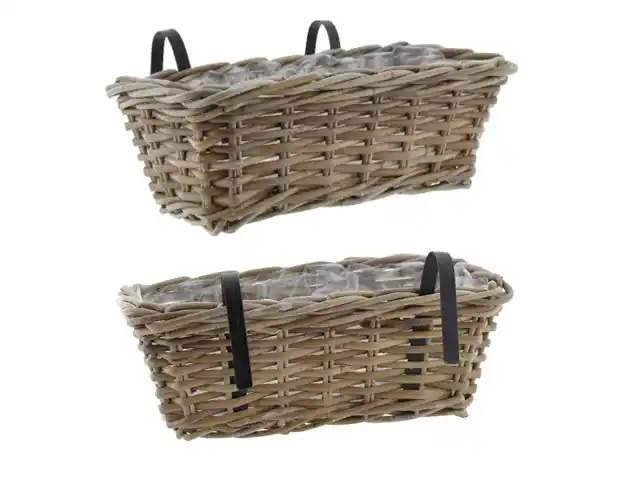 Neue Ware Balkonkorb Rattan Grau 41x22 H15cm Split