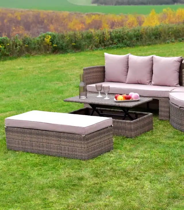 MERXX Garten-Essgruppe »Riva Erweiterungsset« 8 Stk. tlg. 2 Sitzbänke, inkl. Sitz-und Rückenkissen, mit höhenverstellbarem Tisch Schneller Versand
