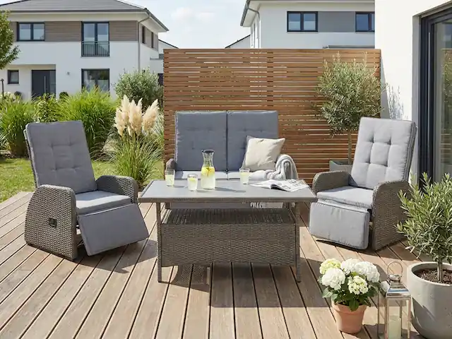 KONIFERA Gartenlounge-Set »Vigo« Set, 2x Sessel, 1x 2er Sofa, 1x Tisch 120x60x60cm, inkl. Auflagen, 8 Stk. tlg. Polyrattan, Aluminium, verstellbare Rückenlehne und Fußablage Heißes Angebot
