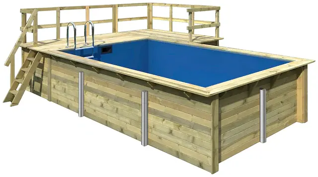 Aktuell Karibu Rechteckpool »Malta B BxLxH: 353x530x124 cm mit Sonnendeck und Ecke« 44 mm starke kesseldruckimprägnierte Holzbohlen aus Fichtenholz