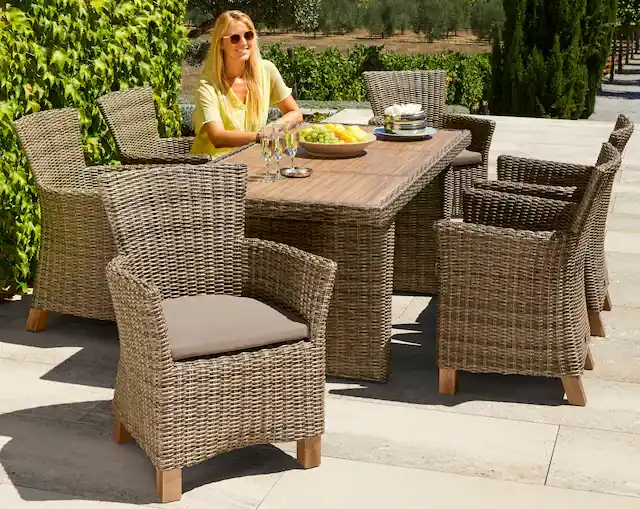 MERXX Garten-Essgruppe »Toskana« 6 Sessel, 1 Wangentisch 185x90 cm, inkl. Sitzkissen, 13 Stk. tlg. Aluminium, Polyrattan, Akazienholz FSC 100 %, geeignet für 6 Personen Meistverkauft