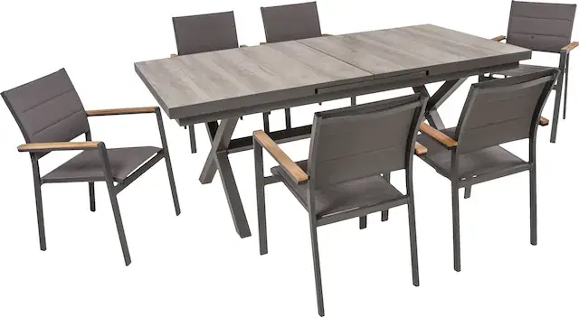 Super-Preis Garden Pleasure Garten-Essgruppe », Tischgruppe »RANA/DAVINA Set 03«« Set, 7 Stk. tlg. 6 Stühle (stapelbar), 1x Ausziehtisch LxB: 200-260 x100 cm