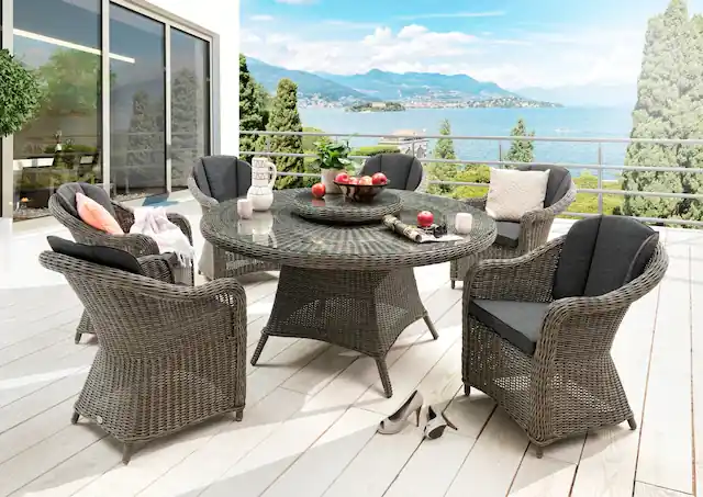 Jetzt Bestellen Destiny Garten-Essgruppe »MALAGA LUNA« 6x Sessel, 1x Tisch, 1x Drehteller, inkl. Auflagen, 19 Stk. tlg. Aluminium, Polyrattan
