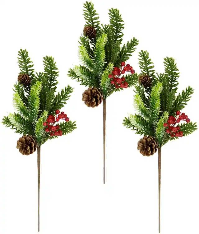 Heißes Angebot I.GE.A. Winterliche Kunstpflanze »Kunstzweig, Weihnachtsdeko« mit echten Zapfen und Beeren, 3er Set, grün, rot, natur