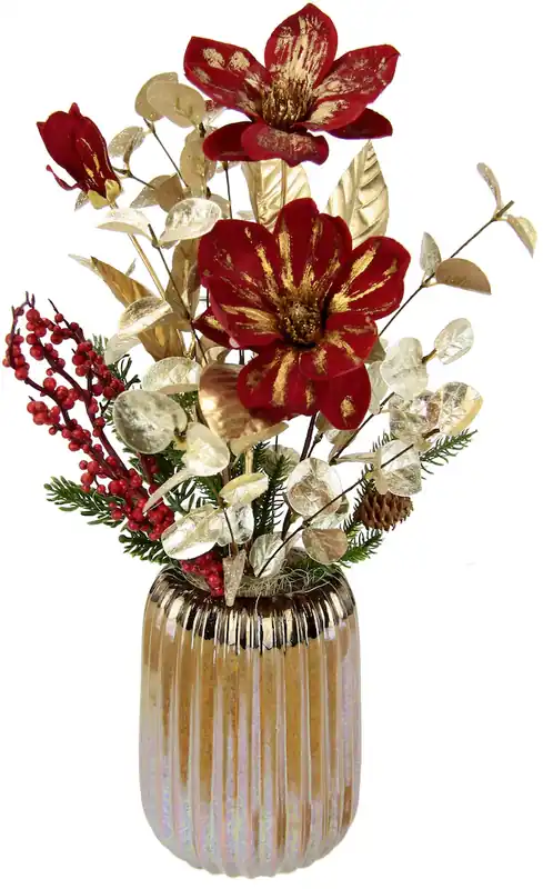 Solange Der Vorrat Reicht I.GE.A. Winterliche Kunstpflanze »Gesteck mit Magnolie in Keramikvase, Weihnachtsdeko,« Kunstblumen-Arrangement, festliches Blumenensemble, Weihnachtsgesteck
