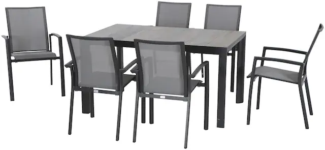 Abverkauf Siena Garden Garten-Essgruppe »Velia« 6x Dining Sessel: 56x66x89 cm, Tisch:140x90x74 cm, 7 Stk. tlg. Aluminium, Tischplatte aus Keramik, geeignet für 6 Personen