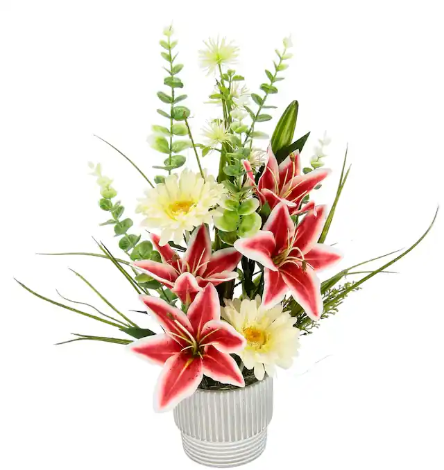 Expressversand I.GE.A. Kunstblume »Blumenarrangement aus Lilien und Gerbera im Topf aus Keramik« Dekoblumen Blumenstrauß Seidenblumen Tischdeko Hochzeitsdeko