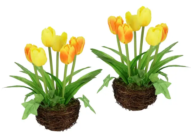 I.GE.A. Kunstblume »Gesteck Tulpe im Weidenest 2er Set 20cm« Kunstblume Blumen Frühjahrsdeko Osterdeko Seidenblume Zimmerpflanze Sonderangebot