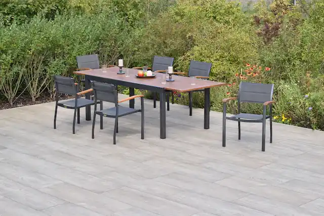 Preiswert MERXX Garten-Essgruppe »»Paxos«« Set, Gepadded, pulverbeschichtetes Aluminiumgestell, 7 Stk. tlg. Ausziehtisch: LxB: 180-250 x 100 cm