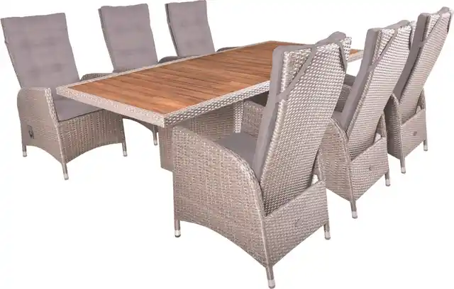 Echt Garden Pleasure Garten-Essgruppe », Tischgruppe »BRAGA Set 01«, weidenbraun« Set, 7 Stk. tlg. 6 Sessel, mit Gasfedern, Tisch LxB: 220x100 cm, inkl Auflagen