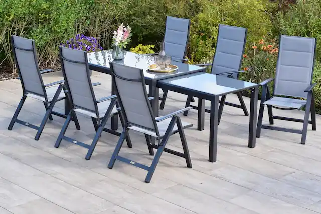 MERXX Garten-Essgruppe »Florenz« 7 Stk. tlg. 6 Klappsessel, 5-fach verstellbar, Ausziehtisch Kostenloser Rückversand