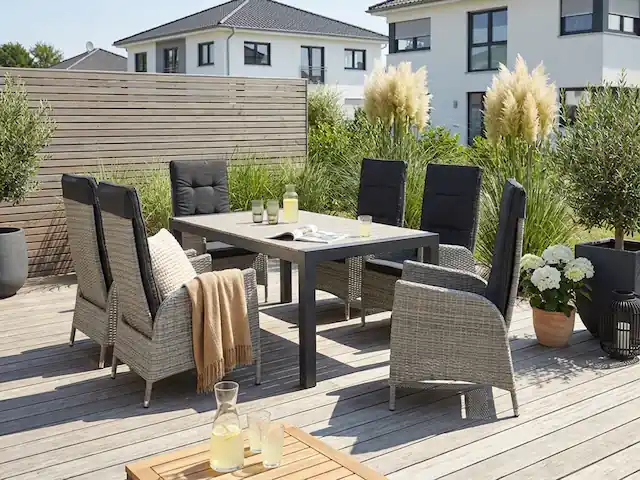 KONIFERA Garten-Essgruppe »Alva« 6x Stuhl, 1x Tisch ausziehbar 205-275 cm, inkl. Auflagen, 13 Stk. tlg. Aluminium, Polyrattan, Rückenlehnen stufenlos verstellbar, Grau Garantierte Lieferung
