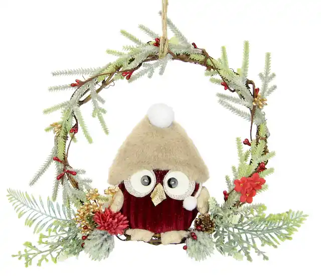 I.GE.A. Kunstkranz »Tannen-Kranz Eule/Beeren/Tanne« Dekorierter Weihnachtskranz Deko Weihnachtsdeko Türkranz Adventskranz Knallerangebot