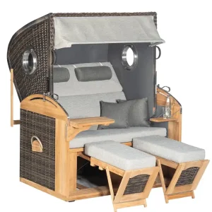 Strandkorb Rustikal 305 Z Comf KS-Geflecht vintage-br. Teak Saisonangebot