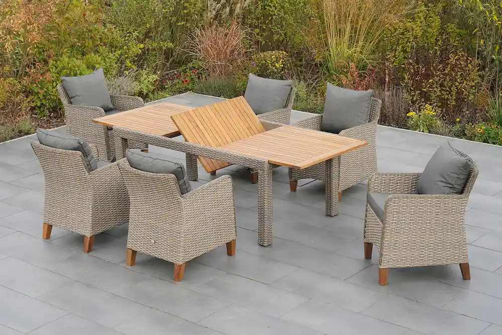 Avellino Set 7tlg 6 Sessel Tisch 180(240)x100cm Kissen Kostenfreie Lieferung