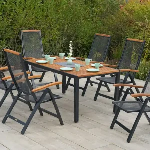 Tilos Set 7tlg 6 Sessel Tisch 150x90cm Alu/Akazie Letzte Chance