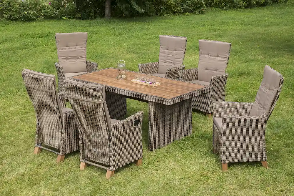 Schneller Versand Toskana Set 13tlg 6 Hochlehner Gasdruck Kissen Tisch 185x90cm