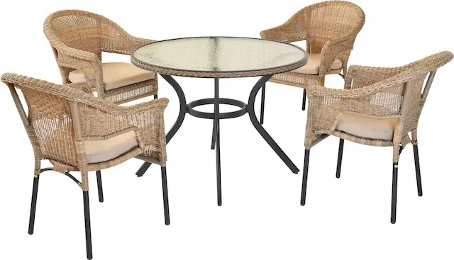 Schneller Versand MERXX Garten-Essgruppe »Ravenna« Set, 9 tlg. inkl. 4 Stapelsessel, 4 Auflagen, 1 Tisch