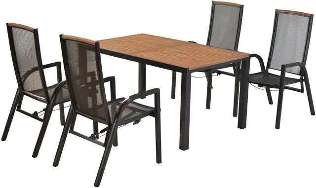 Kracherpreis MERXX Garten-Essgruppe »»Tilos«« Set, Rückenabschluss und Armlehnen aus Akazienholz, 5 Stk. tlg. Rückenlehne verstellbar durch Gasdruckfeder