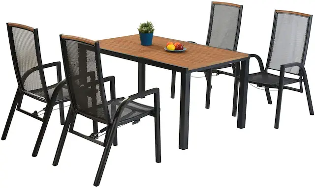 Direkt Vom Hersteller MERXX Garten-Essgruppe »»Tilos«« Set, Rückenabschluss und Armlehnen aus Akazienholz, 5 Stk. tlg. Rückenlehne verstellbar durch Gasdruckfeder