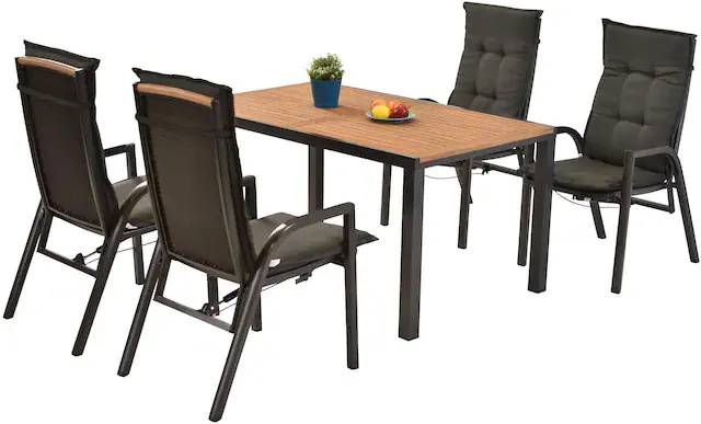 Kostenloser Rückversand MERXX Garten-Essgruppe »»Tilos«« Set, Rückenabschluss und Armlehnen aus Akazienholz, 9 Stk. tlg. Rückenlehne verstellbar durch Gasdruckfeder