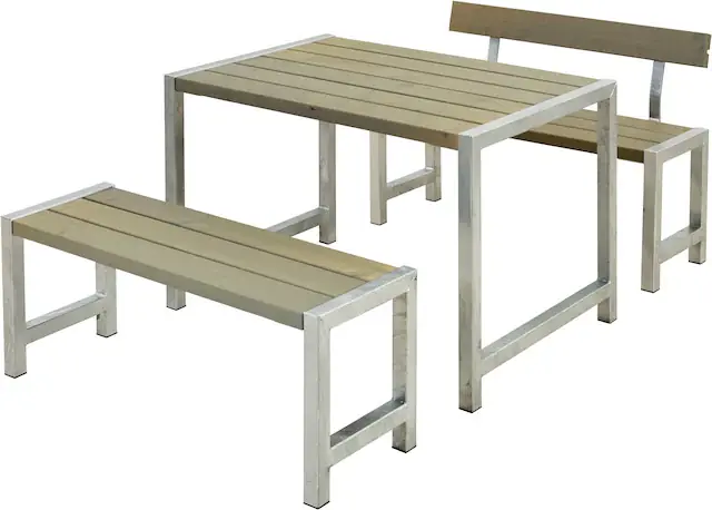 Jetzt Bestellen PLUS Garten-Essgruppe »Cafegarnituren« 3 Stk. tlg. bestehend aus: Tisch und 2 Bänke + 1 Rückenlehne