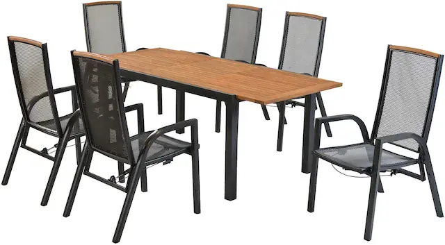 MERXX Garten-Essgruppe »»Tilos«« Set, Rückenabschluss und Armlehnen aus Akazienholz, 7 Stk. tlg. Rückenlehne verstellbar durch Gasdruckfeder Nur Heute