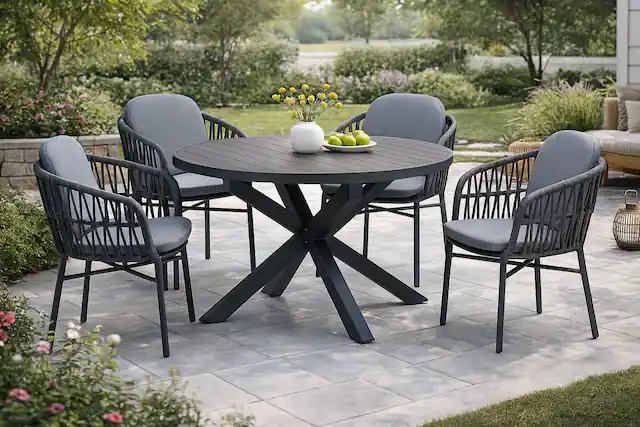 Markenprodukt Destiny Garten-Essgruppe »COMO ARONA Essgruppe 4 Se + Tisch Ø120/170 cm« Set, Tisch ausziehbar