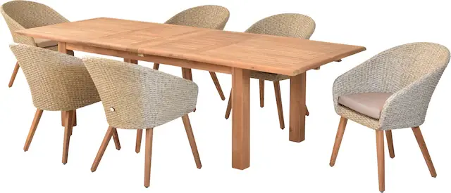 Mega-Angebot MERXX Garten-Essgruppe »»Arrone«« Set, Tisch doppelt ausziehbar: 100x 180/220/260x 75 cm, 7 Stk. tlg. Sesselbeine aus Akazienholz, Beine 9x9 cm, Tischplatte 3 cm