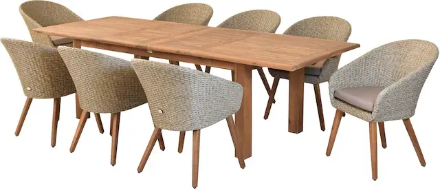 MERXX Garten-Essgruppe »»Arrone«« Set, Tisch doppelt ausziehbar: 100x 180/220/260x 75 cm, 9 Stk. tlg. Sesselbeine aus Akazienholz, Beine 9x9 cm, Tischplatte 3 cm Bestpreis