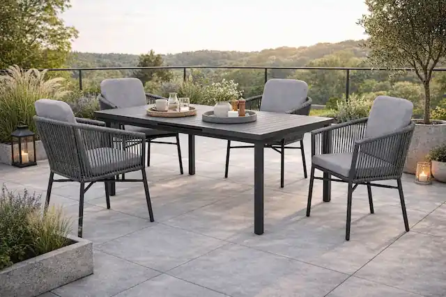 Destiny Garten-Essgruppe »LIMONE IMOLA« Set, 5 tlg. Essgruppe 4 Se + Tisch ausziehbar, 165/215x100cm, grau Expressversand