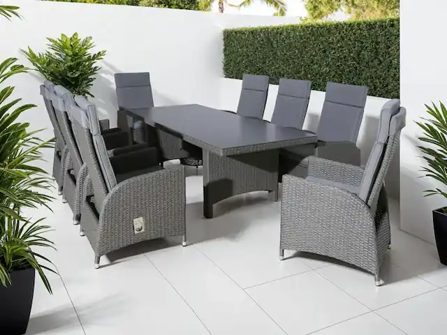 KONIFERA Garten-Essgruppe »»Newcastle«« Set, 8 Sessel, Rückenlehne verstellbar, Tisch 100x230x75 cm, inkl. Auflagen, 17 Stk. tlg. Aluminium/Polyrattan Preis Gesenkt