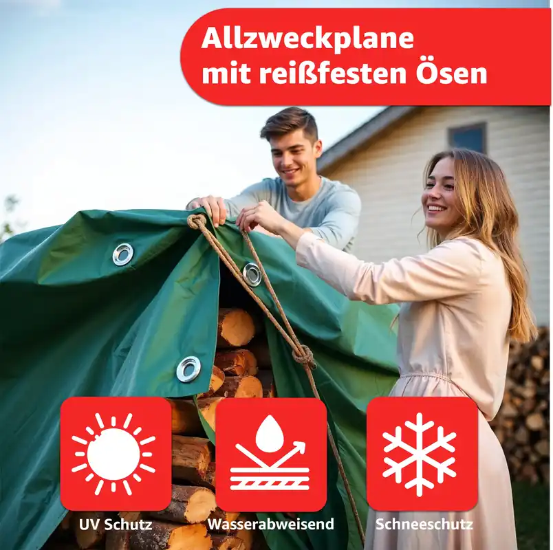 Highlight Plane 3x4 Meter wasserdicht - 150 g/m² grün, Abdeckplane Gartenplane mit Ösen