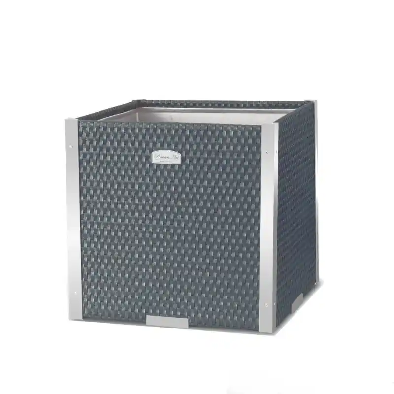Rattan Pflanzenkübel quadratisch mit Schmuckleiste aus Alu 46 x 46 x 46 cm Top-Angebot