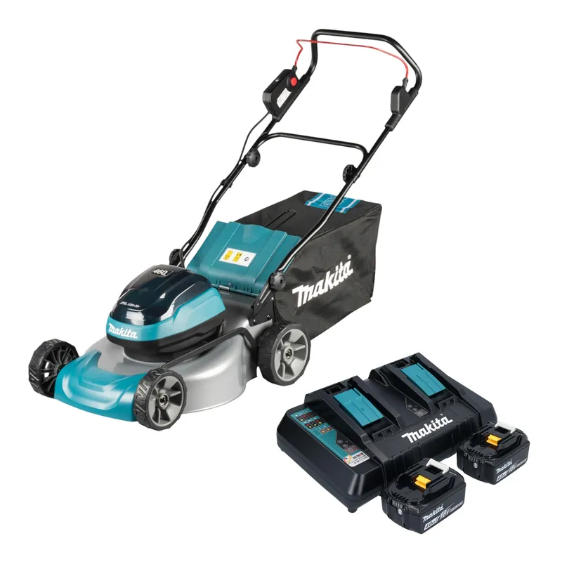 Jetzt Bestellen Makita DLM 466 PM2 Akku Rasenmäher 36 V ( 2x 18 V ) 46 cm Brushless + 2x Akku 4,0 Ah + Ladegerät