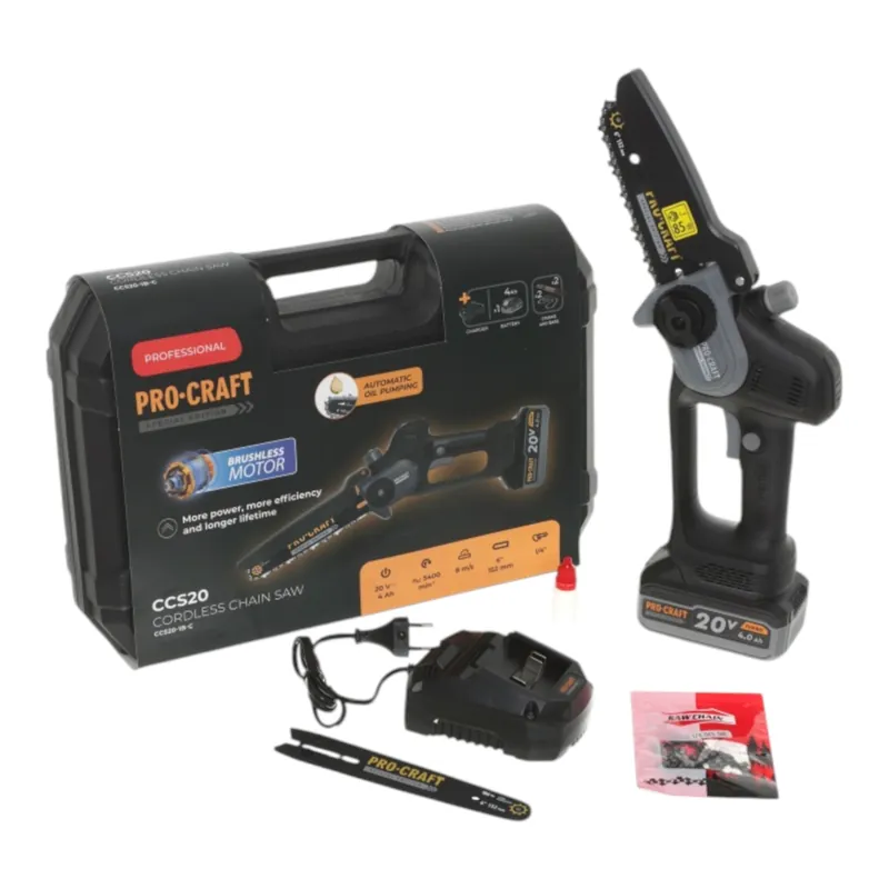 Aktuell Procraft PKA35 BLACK EDITION / CCS20 Akku Mini Astsäge Kettensäge 20 V 152 mm Brushless + 1x Akku 4,0 Ah + Ladegerät + Koffer