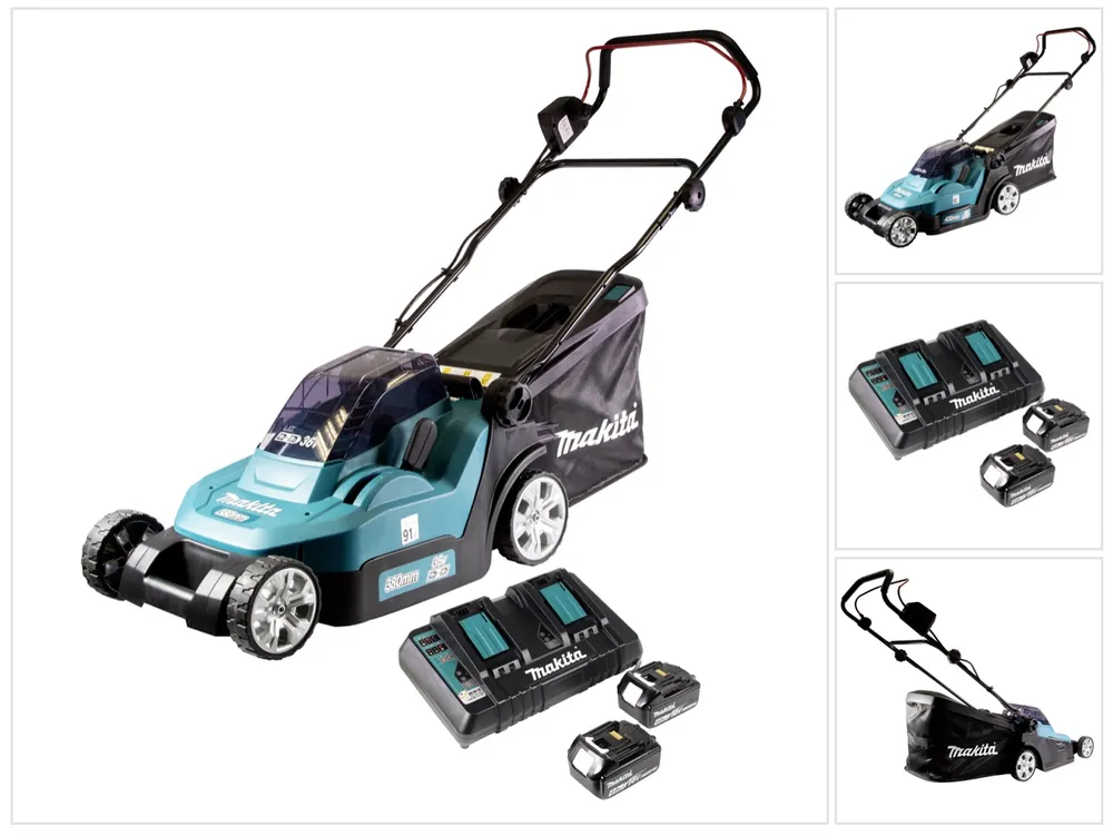 Kostenloser Versand Makita DLM 432 PM2 Akku Rasenmäher 36 V ( 2x 18 V ) 43 cm + 2x Akku 4,0 Ah + Doppel Ladegerät